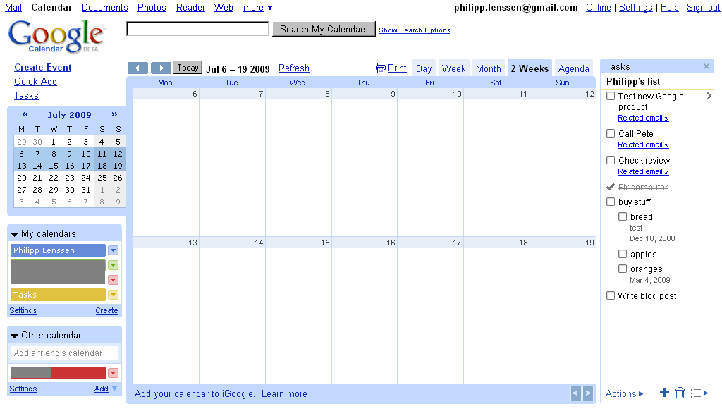 Google Calendar Tasks Live