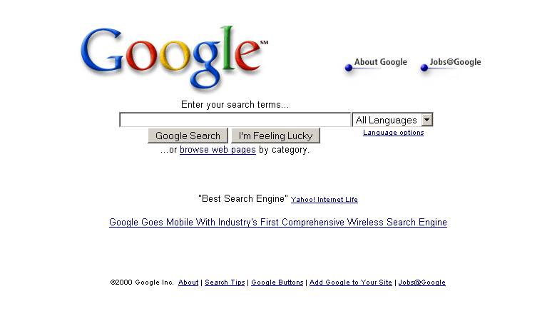 Página principal do Google - 2000