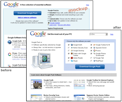   Google Homepage on Google Pack Homepage Redesign