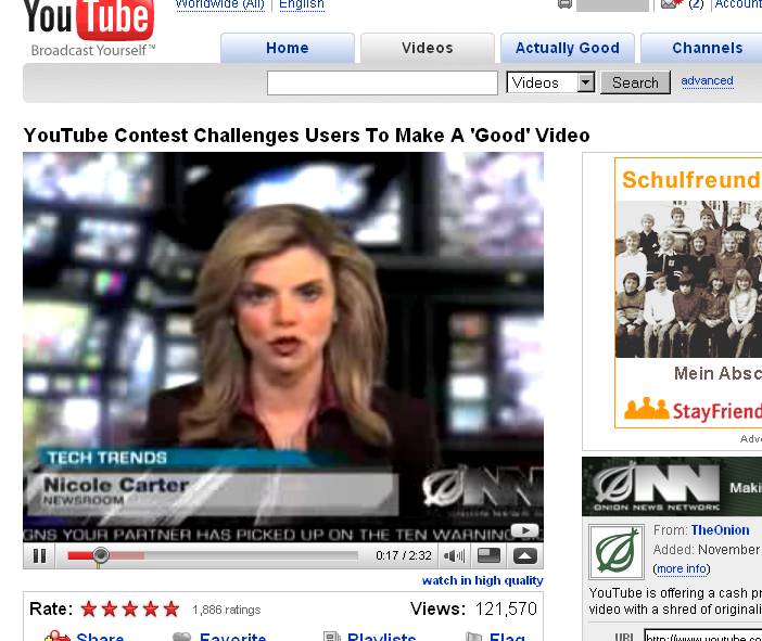 YouTube Adds "Actually Good" Tab for Onion Spoof