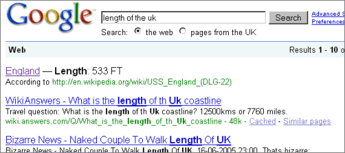 Google’s Q&A says: England - Length: 533 FT